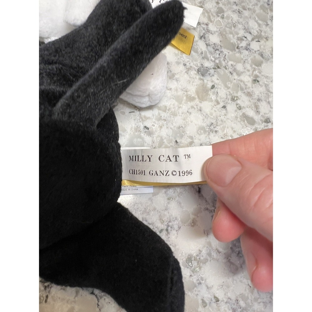 Cat GANZ 7" Holly & Milly 2 Black White Bean Bag 1996 VTG Floppy Plush Toss'ems - Picture 5 of 7